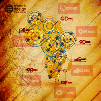 Africa map, infographic design illustration, wooden background vector.