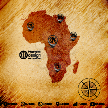 Africa map, wooden design background, infographics vector illustration.