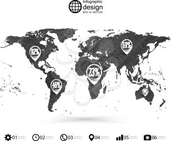 World map, wooden design texture, infographics vector illustration.