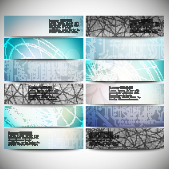 Big banners set, science backgrounds, microchip and electronics circuit backgrounds. Conceptual vector design templates. Modern abstract banner design, business design and website templates.