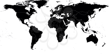 Black Political World Map, light design vector illustration