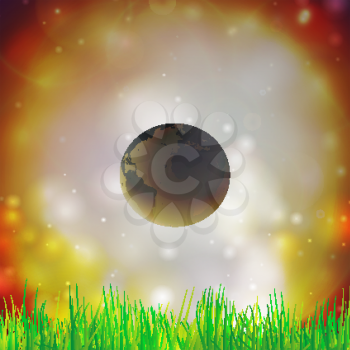 Abstract background of globe with grass vector illustration. View at our home from other side.