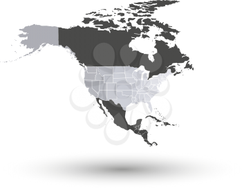 North america map with shadow background vector