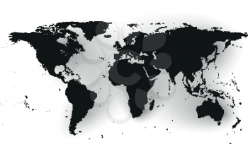 Black Political World Map with shadow Vector illustration