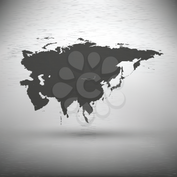 Eurasia map with the shadow on gray background vector