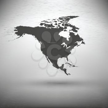 North america map with the shadow on gray background vector