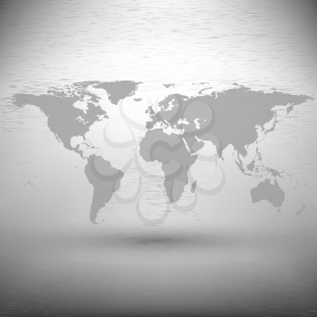 world map with the shadow on gray background vector