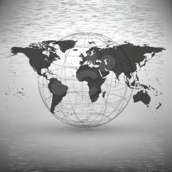 world map with the shadow on gray background vector