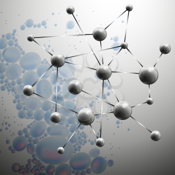3D Molecule structure on blue background vector illustration.