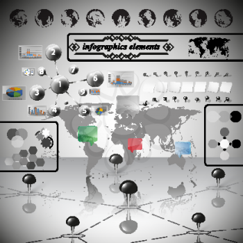 World Map, different icons and Information graphics, infographic vector illustration.