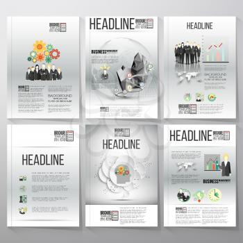 Business vector templates for brochure, flyer or booklet. Gray backgrounds with timeline and world globe. Vector infographic templates for business design.