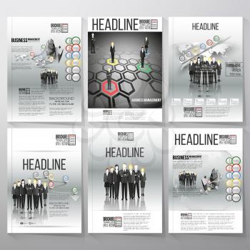 Business vector templates for brochure, flyer or booklet. Group of a professional business team standing in front of gray background. Vector infographic templates for business design.