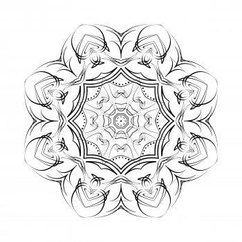  Round ornamental floral vector shape, black pattern isolated on white.