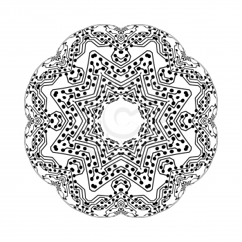  Round vector shape, technical construction with connected lines and dots, digital design pattern isolated on white.