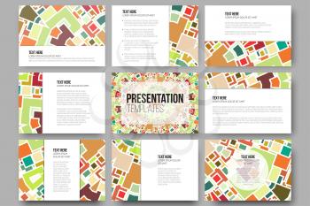 Set of 9 templates for presentation slides. Abstract colored vector backgrounds.
