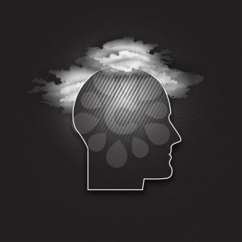 Vector icon of human head. Concept of human thinking. Dark design vector illustration.