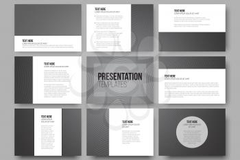 Set of 9 vector templates for presentation slides. Dark design, textured vector background