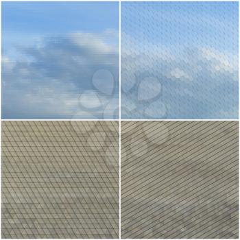 Dry land and blue sky with clouds. Collection of abstract multicolored backgrounds. Natural geometrical patterns. Triangular and hexagonal style vector illustration.