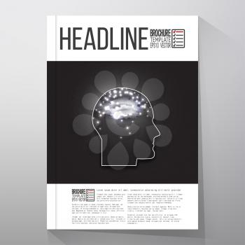 Business templates for brochure, flyer or booklet. Vector icon of human head. Concept of human thinking. Dark design vector illustration.