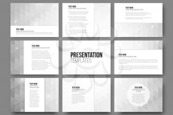 Set of 9 templates for presentation slides. Abstract gray backgrounds. Triangle design vectors.