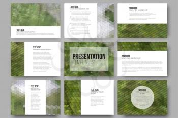 Set of 9 templates for presentation slides. Nature landscape. Abstract multicolored backgrounds. Natural geometrical patterns. Triangular and hexagonal style vector illustration.