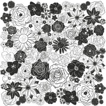 Hand drawn floral doodle background, abstract vector pattern.