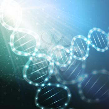 DNA molecule structure on a blue background. Science vector background.