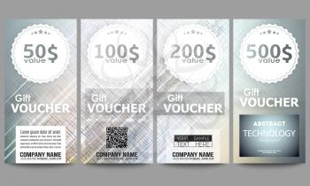 Set of modern gift voucher templates. Abstract science or technology vector background.