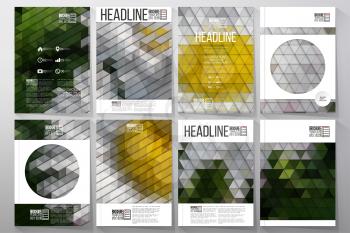 Business templates for brochure, flyer or booklet. White flowers on the grass. Collection of abstract multicolored backgrounds. Natural geometrical patterns. Triangular style vector.