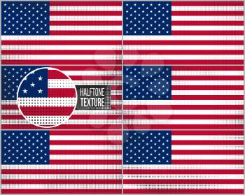 Set of american flags in dirty retro style with abstract halftone effect.