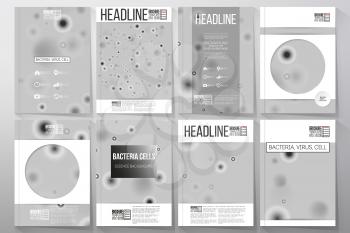 Set of business templates for brochure, flyer or booklet. Molecular research, illustration of cells in gray, science vector background.