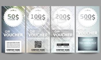 Set of modern gift voucher templates. Abstract science or technology vector background.