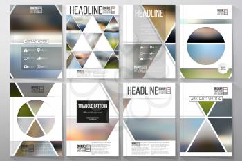 Set of business templates for brochure, flyer or booklet. Abstract multicolored background of blurred nature landscapes, geometric vector, triangular style illustration.