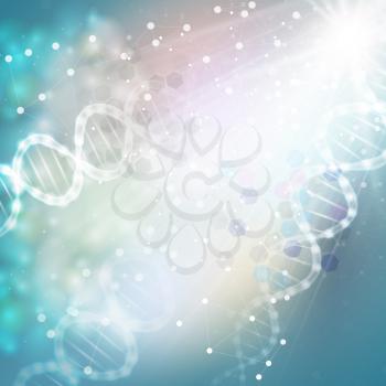 DNA molecule structure on light blue background. Science vector background.