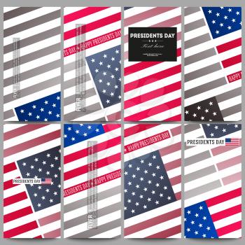 Set of modern vector flyers. Presidents day background with american flag, abstract vector illustration
