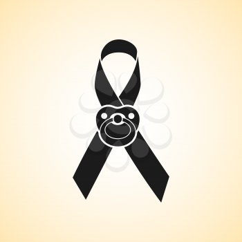 Icon of ribbon with baby soother as symbol of childhood cancer awareness, vector illustration.