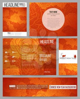 Set of business templates for presentation, brochure, flyer or booklet. Chinese new year background. Floral design with red monkeys, vector illustration.