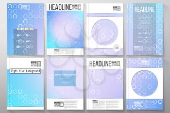 Set of business templates for brochure, flyer or booklet. Abstract white circles on light blue background, vector illustration.