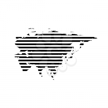 Black linear symbol of eurasia map on white, vector illustration.