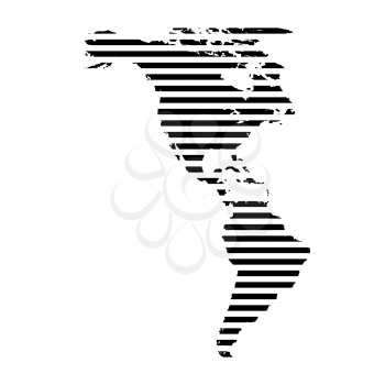 Black linear symbol of north and south America map on white, vector illustration.