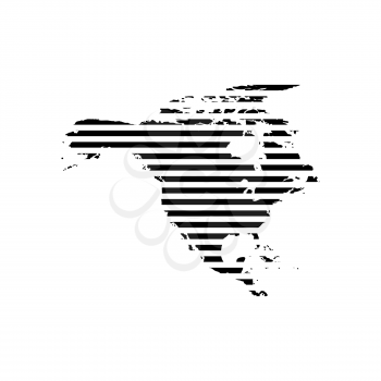 Black linear symbol of north America map on white, vector illustration.