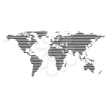 Black linear symbol of world map on white, vector illustration.