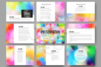 Set of 9 vector templates for presentation slides. Colorful background for Holi celebration, vector illustration.