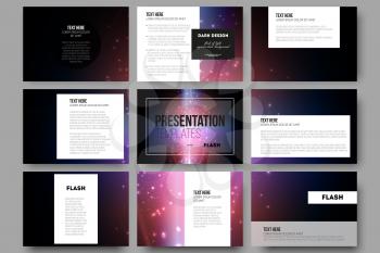 Set of 9 vector templates for presentation slides. Flashes against dark background.