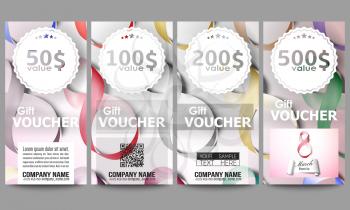 Set of modern gift voucher templates. Ribbons for 8 March. International Womens Day. Vector illustration.