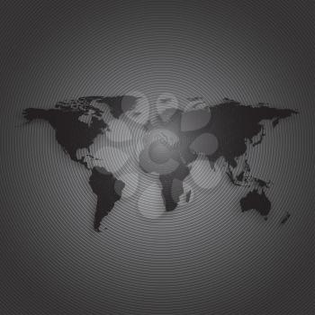 Black world map on dark background, textured design vector illustration.