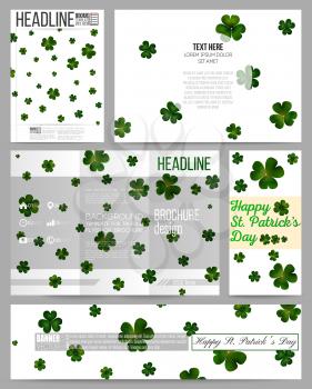Set of business templates for presentation, brochure, flyer or booklet. St Patricks day vector background, green clovers on white.