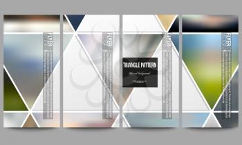 Set of modern vector flyers. Abstract multicolored background of blurred nature landscapes, geometric vector, triangular style illustration.