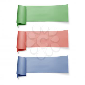 Set of colorful paper banners, vector ribbons with shadow isolated on white.
