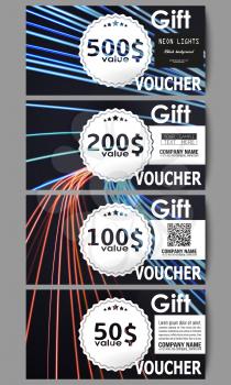 Set of modern gift voucher templates. Abstract lines background, motion design vector illustration.
